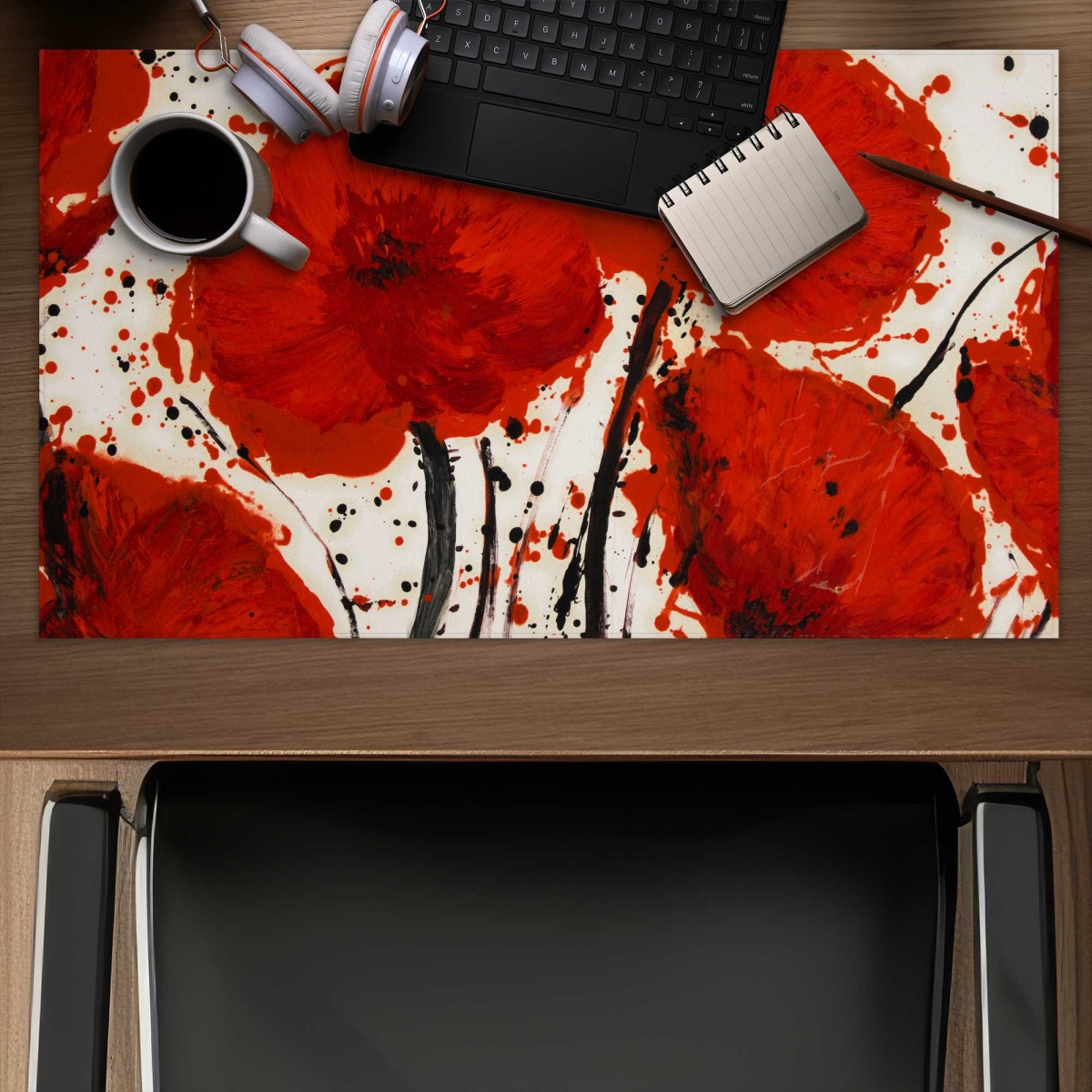 C1DM1424130IXE 14 x 24 in. Abstract Paint Splash Red Flowers - Contemporary Gaming Desk Mat