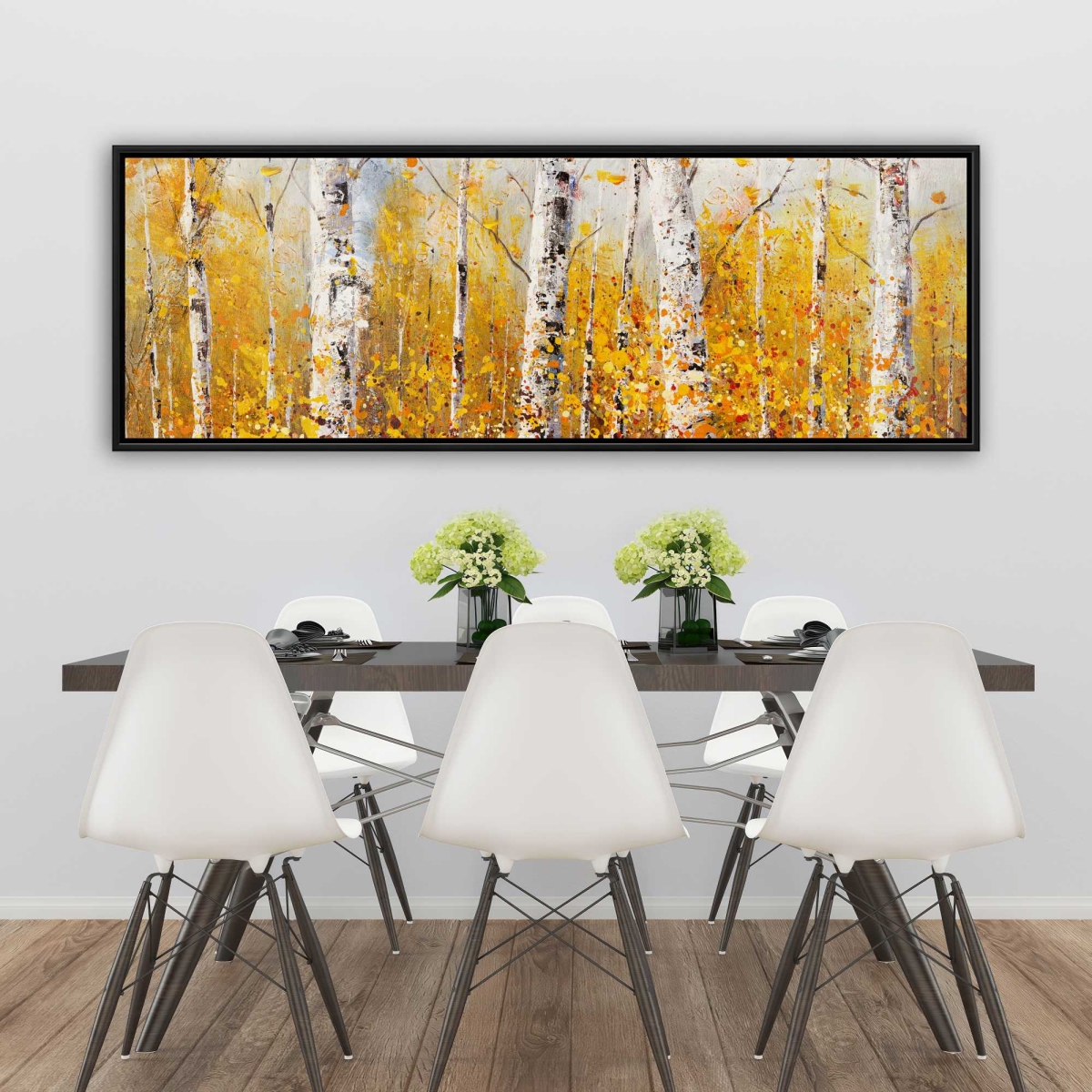 C1FC2060PD01YR 20 x 60 in. Birches by Sunny Day - Orange Trees Framed Canvas Art