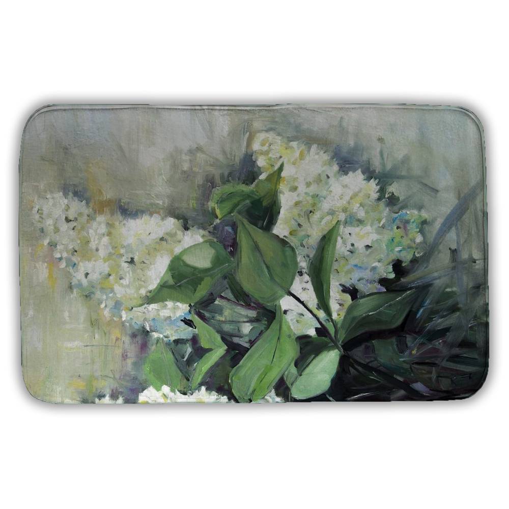 5930-3421-FL366 21 x 34 in. White Lilacs Botanical Blue Bath Mat - Home Decor Essential