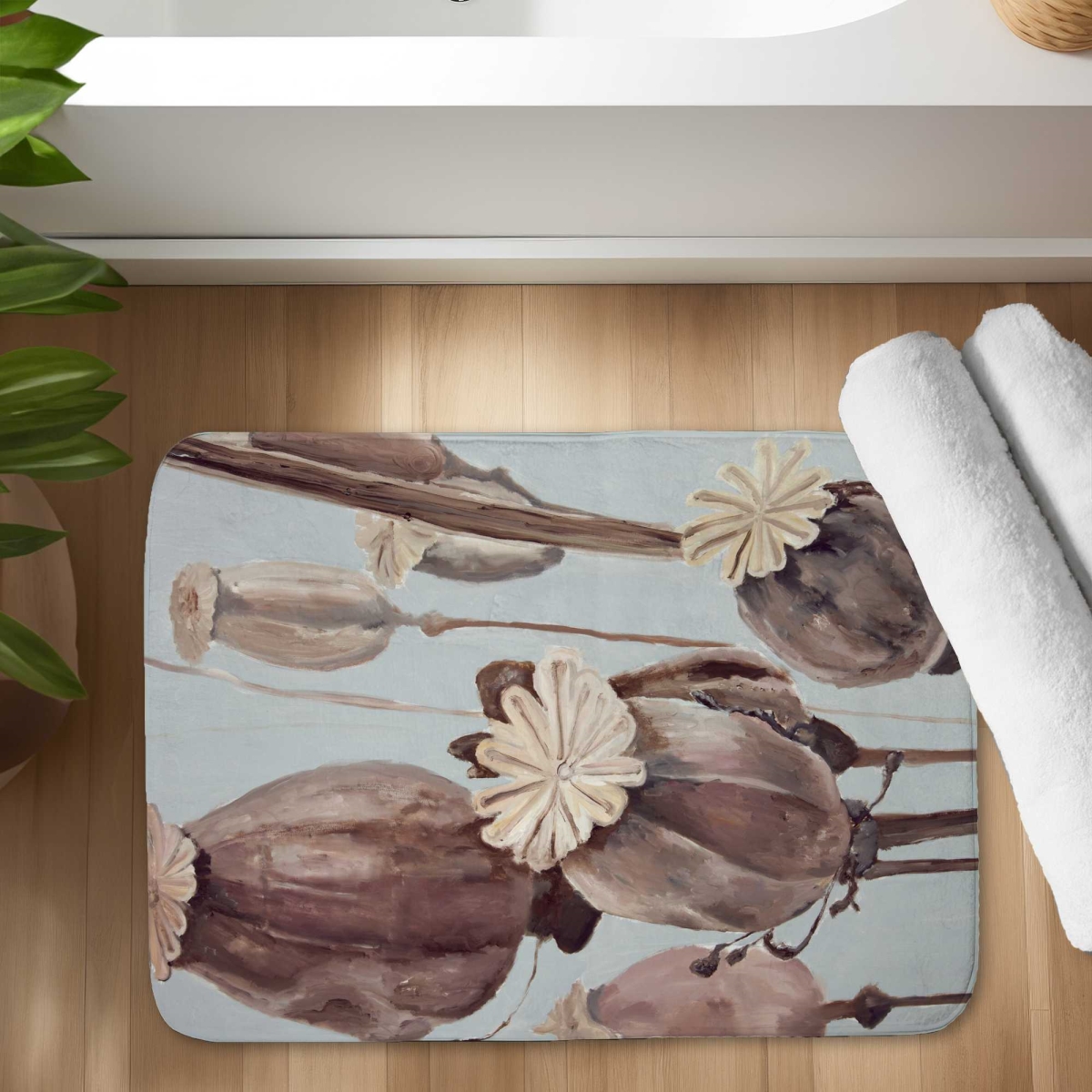 C1BM1724UNHC1T 17 x 24 in. Sepia Poppy Head Flowers - Illustrative Still Life Bath Mat