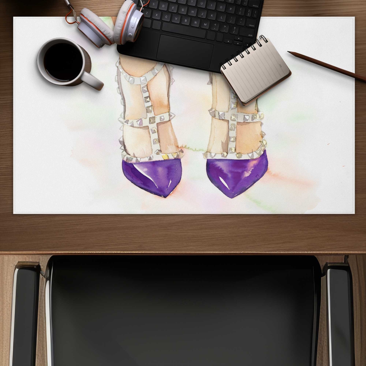 C1DM1424BG33FY 14 x 24 in. Purple Studded High Heels - Shoes Illustrative Gaming Desk Mat