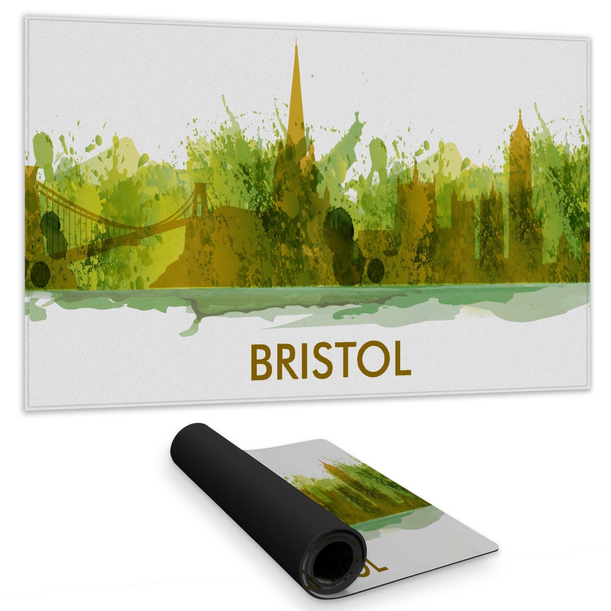 C1DM1424R5QA89 14 x 24 in. Paint Splash Silhouette of Bristol - Retro Gaming Desk Mat