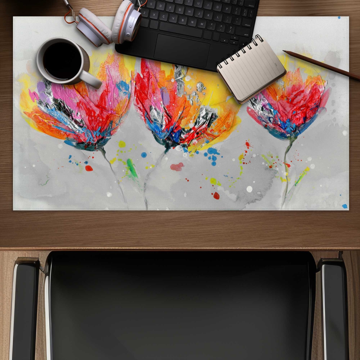 C1DM1424U6OHPM 14 x 24 in. Four Colored Flowers Gaming Desk Mat - Bedroom Romantic Decor