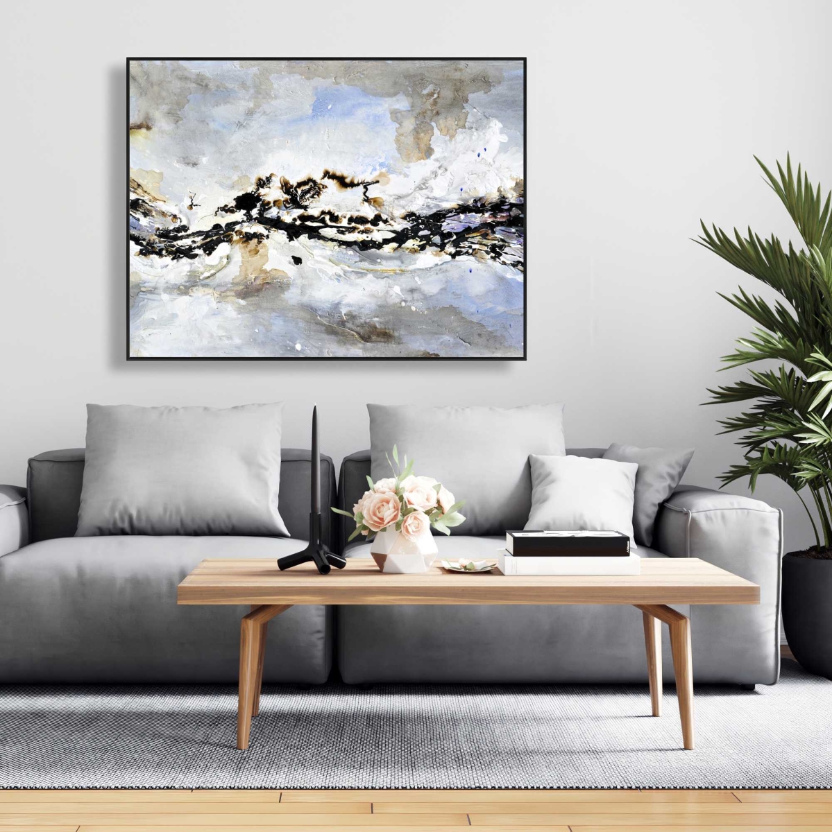 C1FC3648K2LWP0 36 x 48 in. Texturized Abstract Wave - Industrial Blue Framed Canvas Art