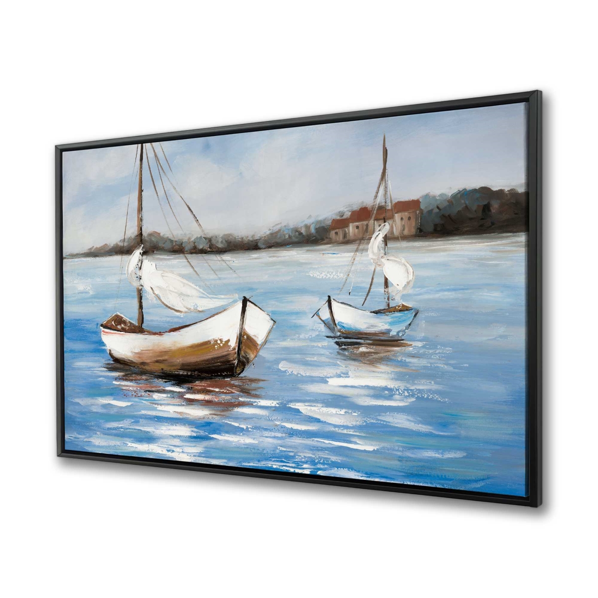 C1FC3648NNAXH1 36 x 48 in. Two Boats on the Water - White Waves Framed Canvas Decor