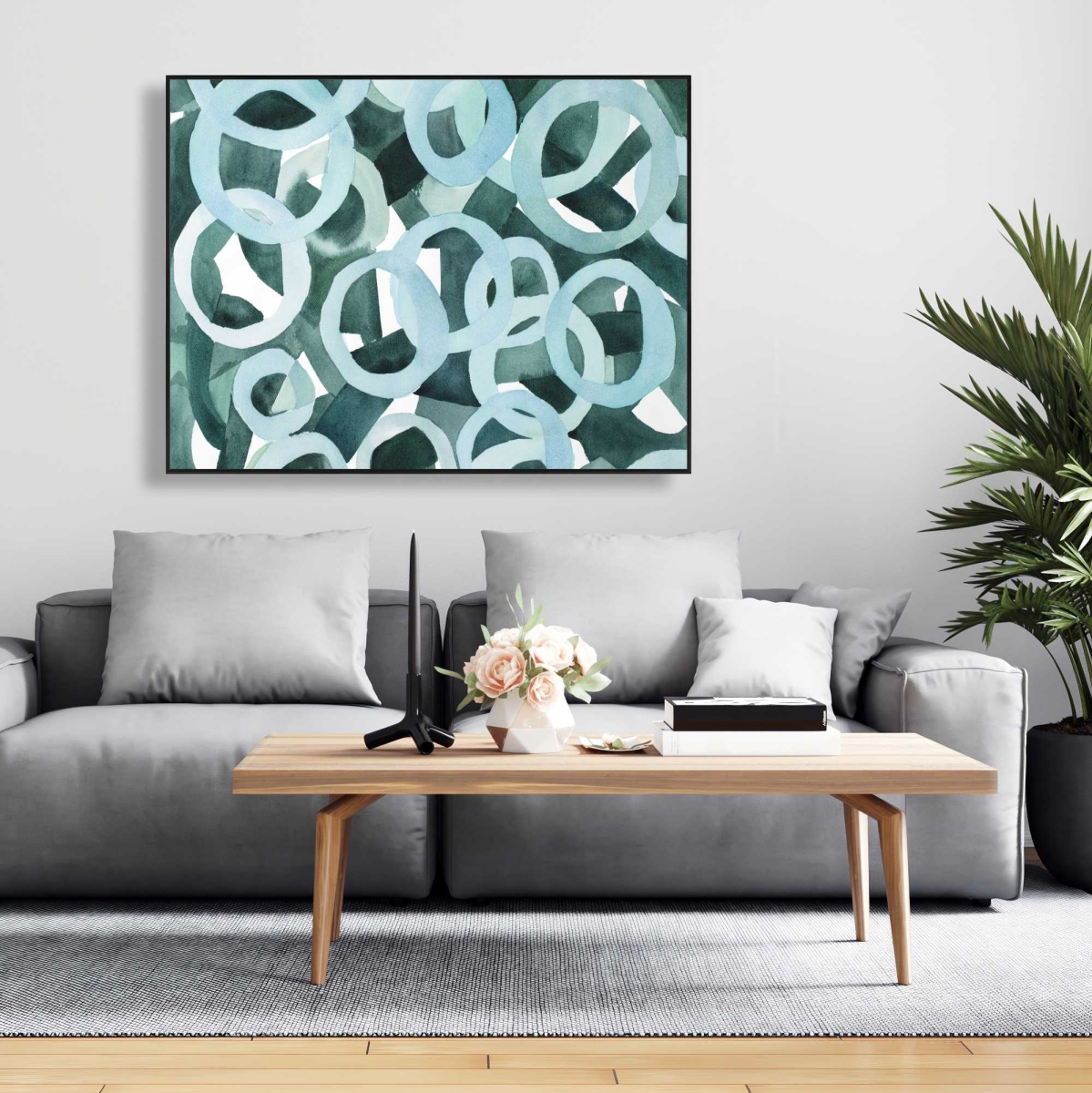 C1FC3648TE6NI7 36 x 48 in. Abstract Rings - Neo Mint Framed Canvas for Home Decor