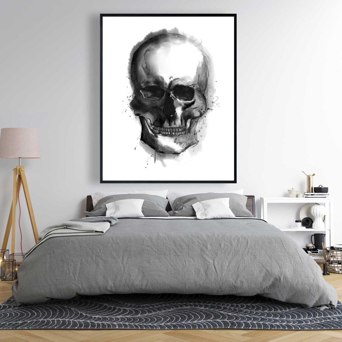 C1FC4860E7JPP0 48 x 60 in. Watercolor Dark Skull - Framed Canvas for Man Cave Decor