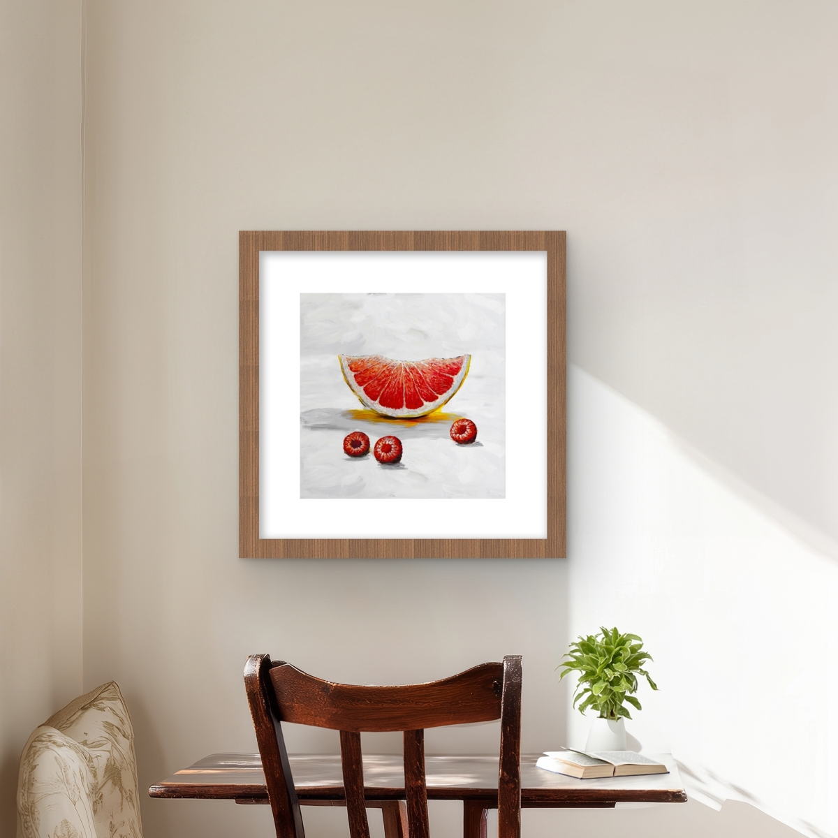 C1FM16167VJUDD 16 x 16 in. Grapefruit Slice - Contemporary Kitchen Framed Matted Print Wall Art