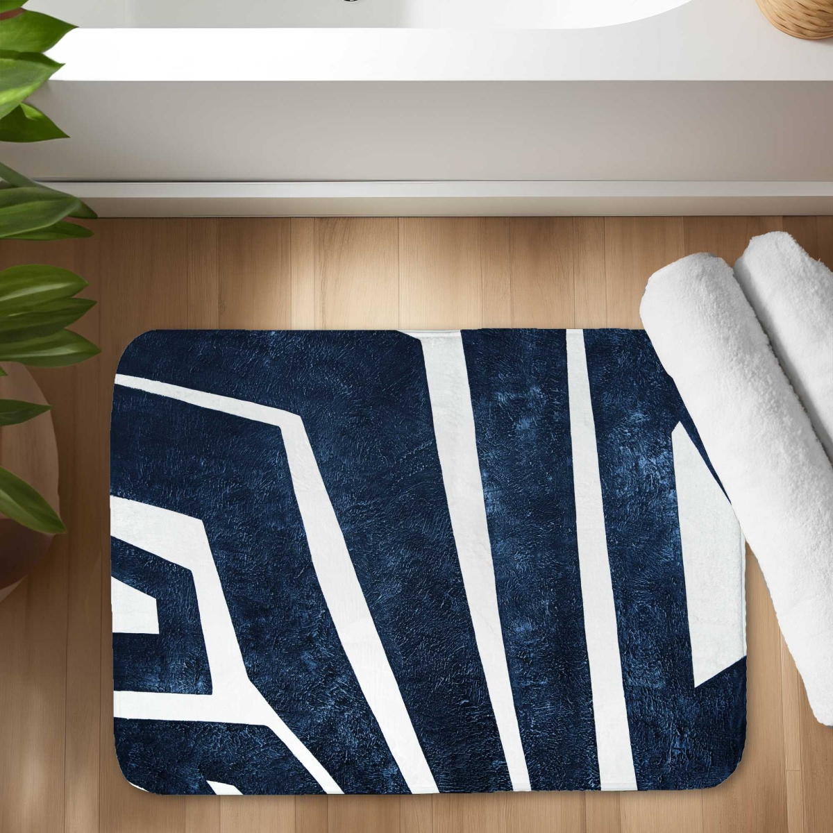 C1BM17246D0NMO 17 x 24 in. Blue Labyrinth Modern Abstract Bath Mat - Home Decor Accent
