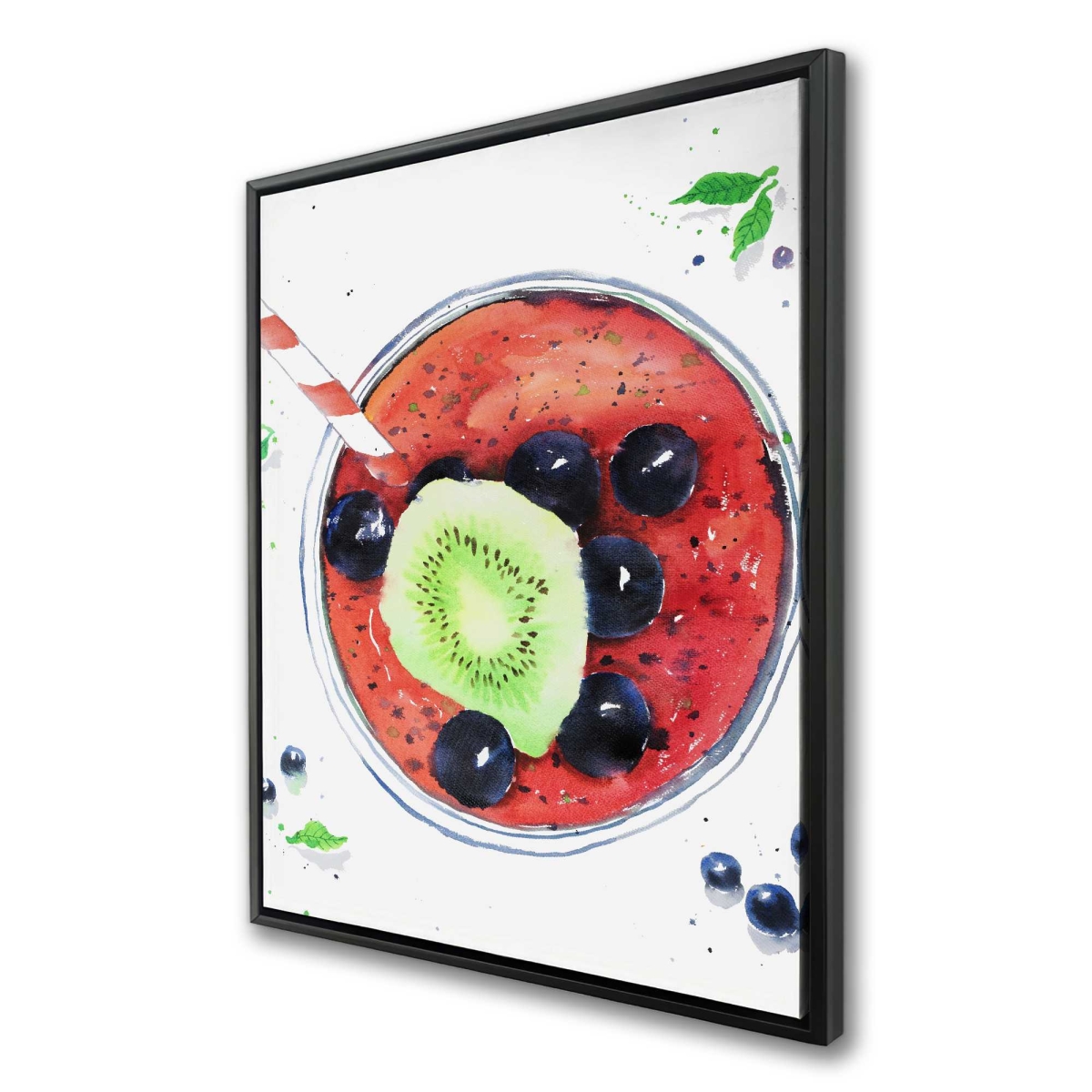 C1FC3648B2SR7V 36 x 48 in. Berry Smoothies - Leaves Illustrative Framed Canvas - Decor