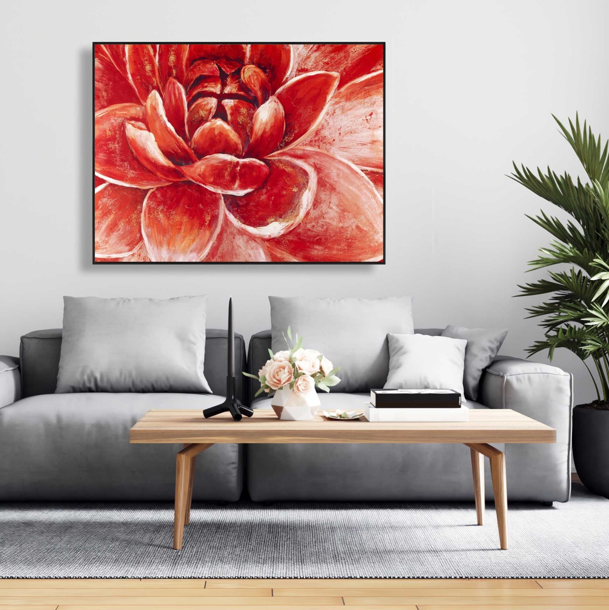 C1FC3648C7O6R4 36 x 48 in. Red Chrysanthemum - Botanical Framed Canvas for Home Decor