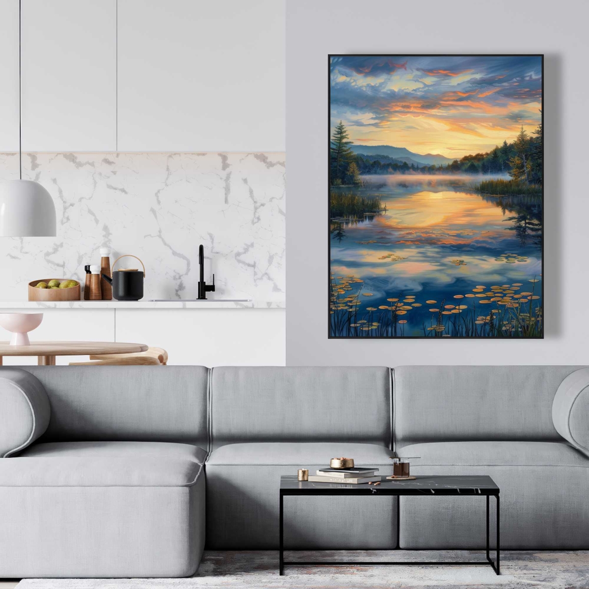 C1FC3648E62LJQ 36 x 48 in. Fluid - Blue Framed Canvas Art - Modern Design