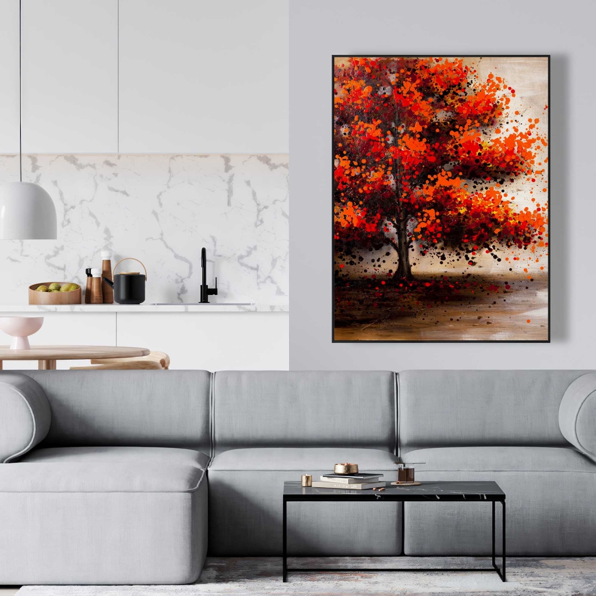 C1FC3648ENDEKW 36 x 48 in. Tree with Dotted Leaves - Framed Canvas for Bedroom Decor