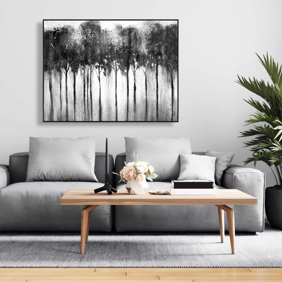 C1FC3648EQVWGH 36 x 48 in. Abstract Forest Black & White - Framed Canvas for Living Room