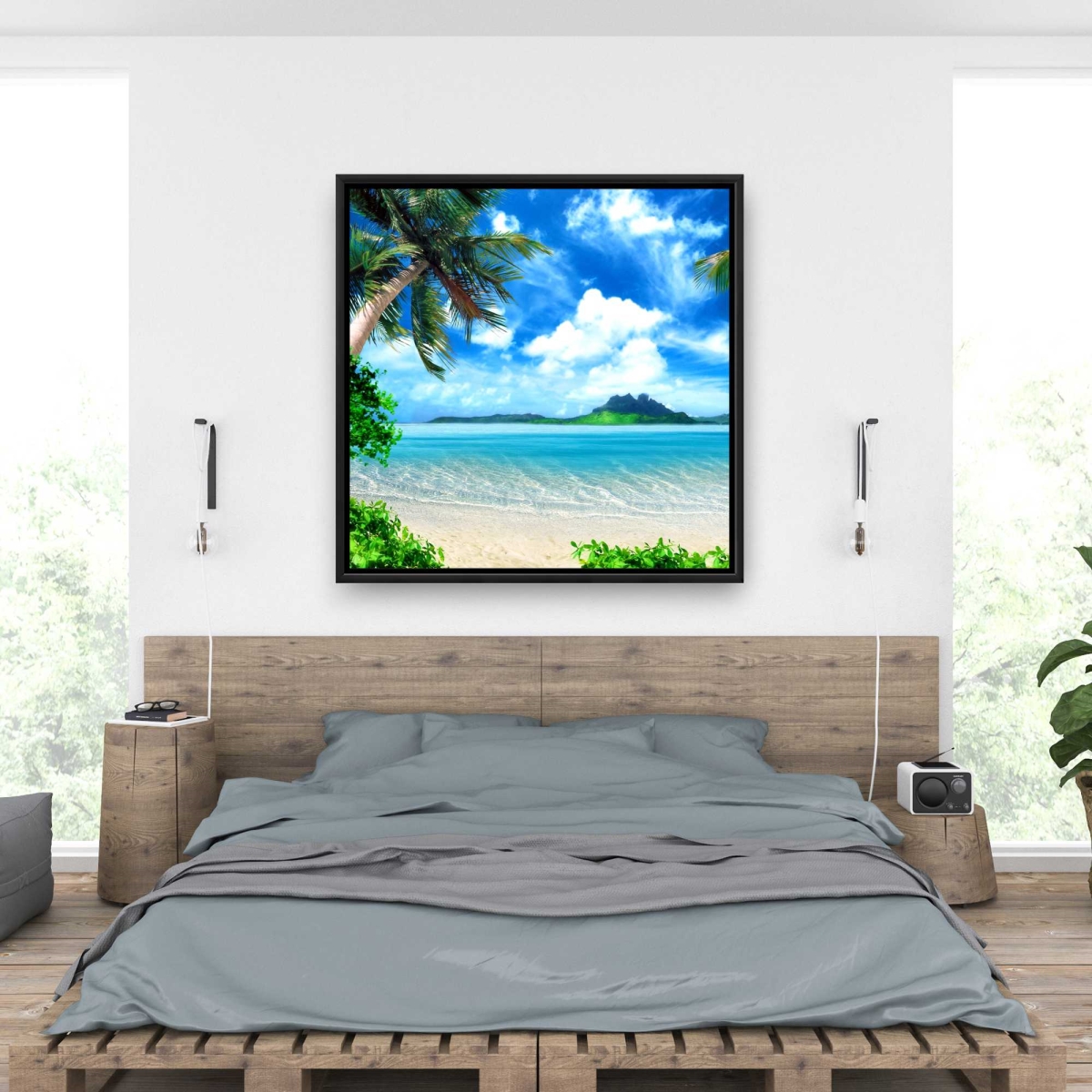 C1FC3636874FYE 36 x 36 in. The Beach - White Framed Canvas Art for Home Decor