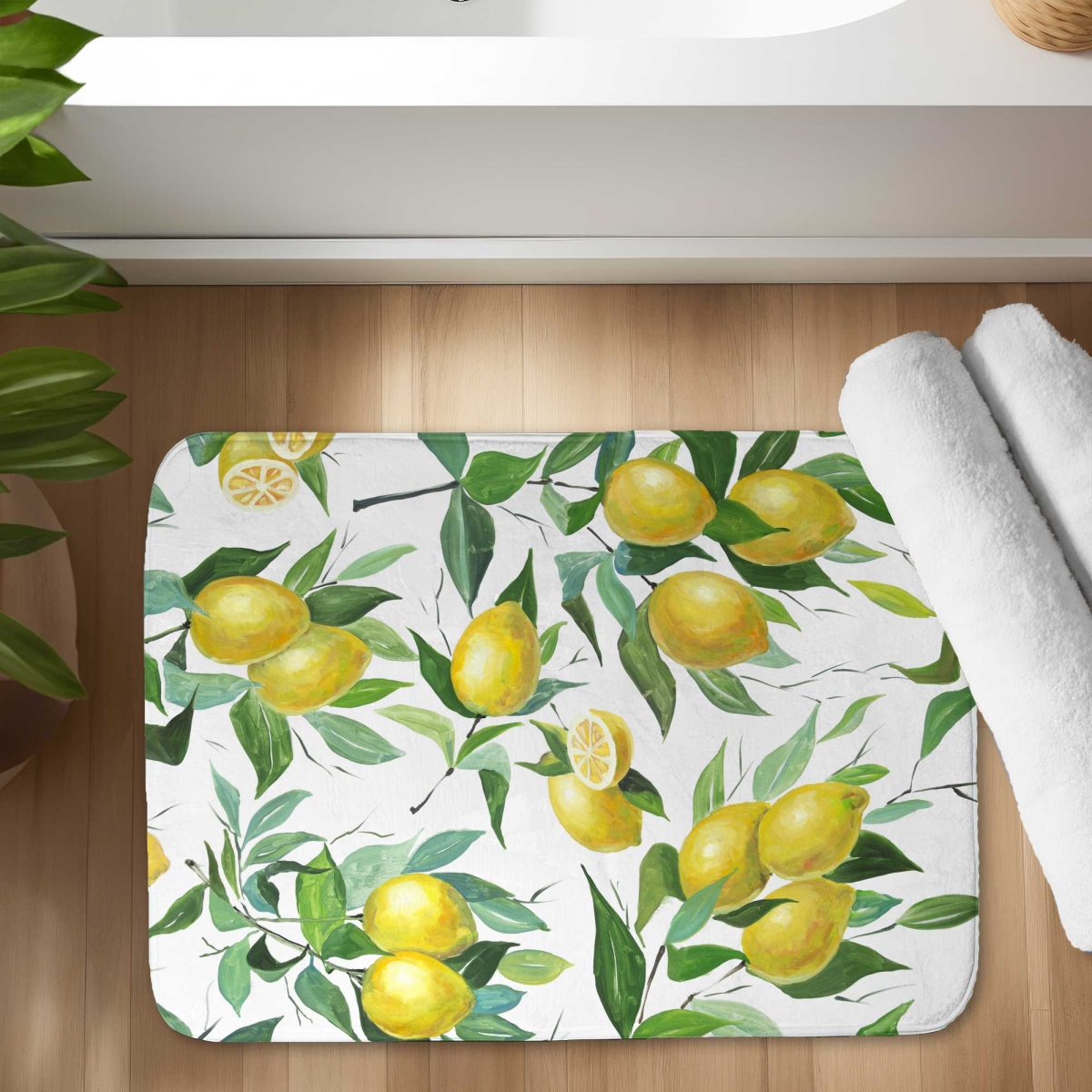 C1BM1724MHTLWX 17 x 24 in. Lemon Pattern Leaves Yellow Bath Mat - Home Decor Accent