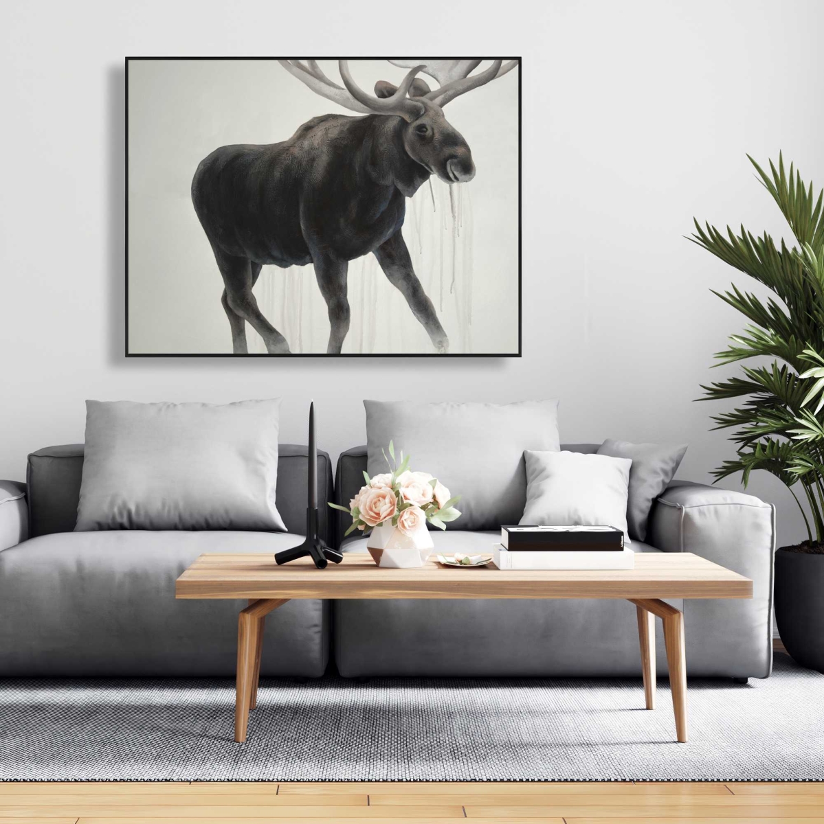 C1FC36480M9M38 36 x 48 in. Walking Moose - Deer Holidays Framed Canvas Home Decor
