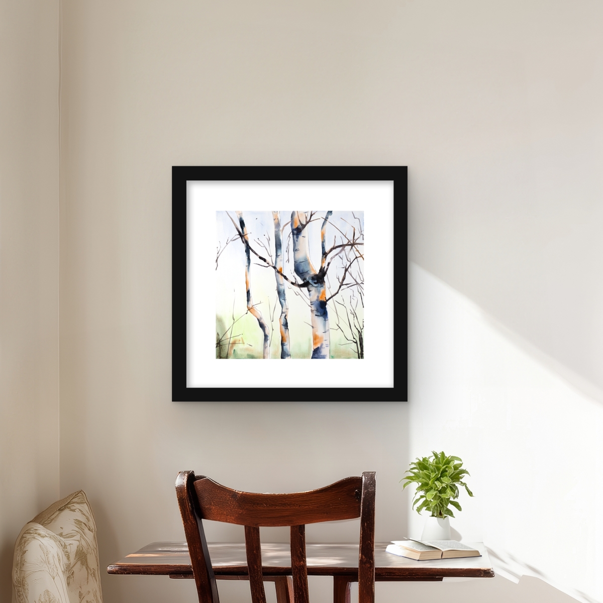 C1FM1616CLY4KJ Three Small Birch Trees - Framed Matted Print Wall Art for Home Decor - 16 x 16 in.