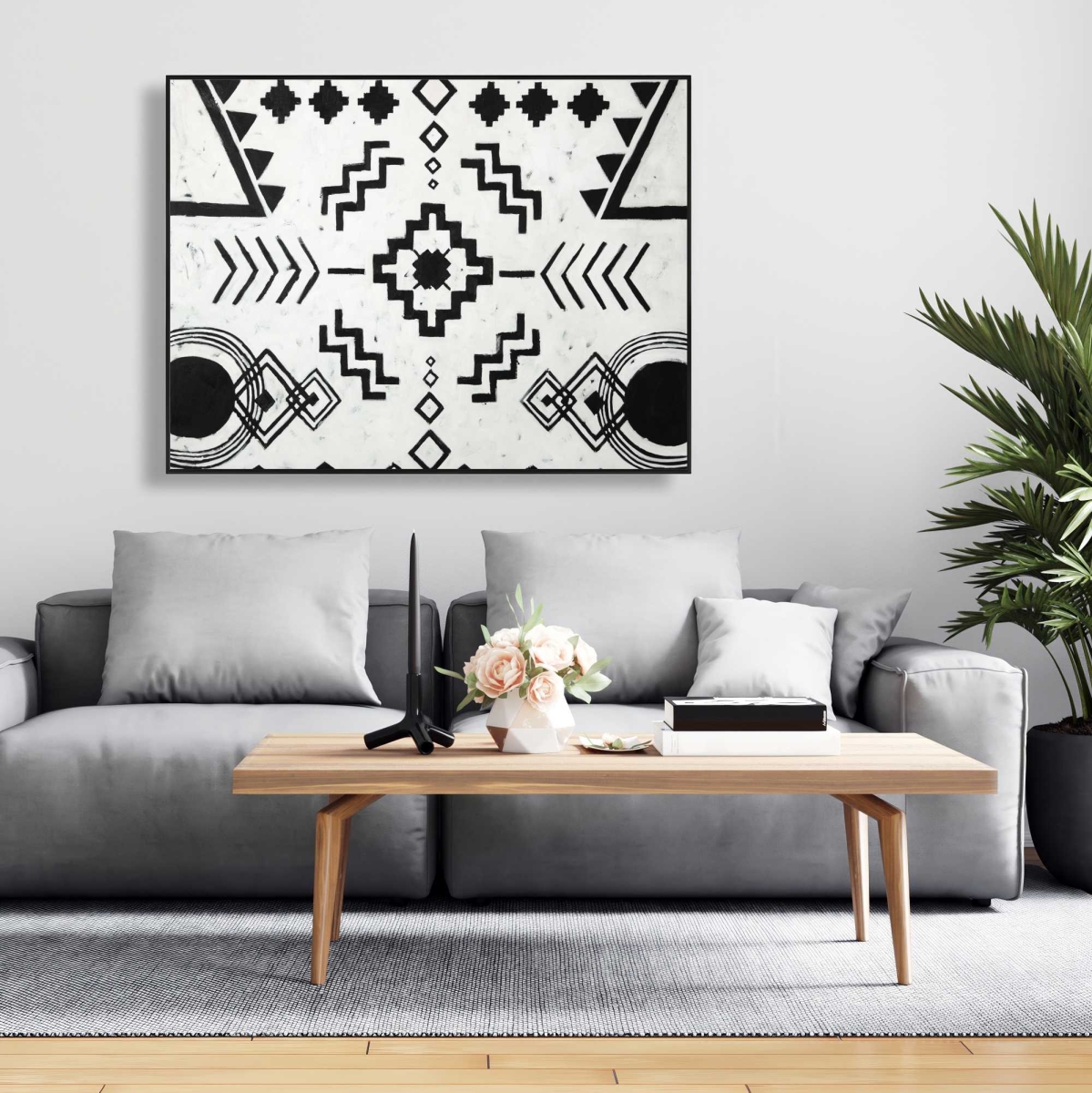 C1FC36484T9156 36 x 48 in. Ethnic Patterns - Black & White Framed Canvas for Home Decor
