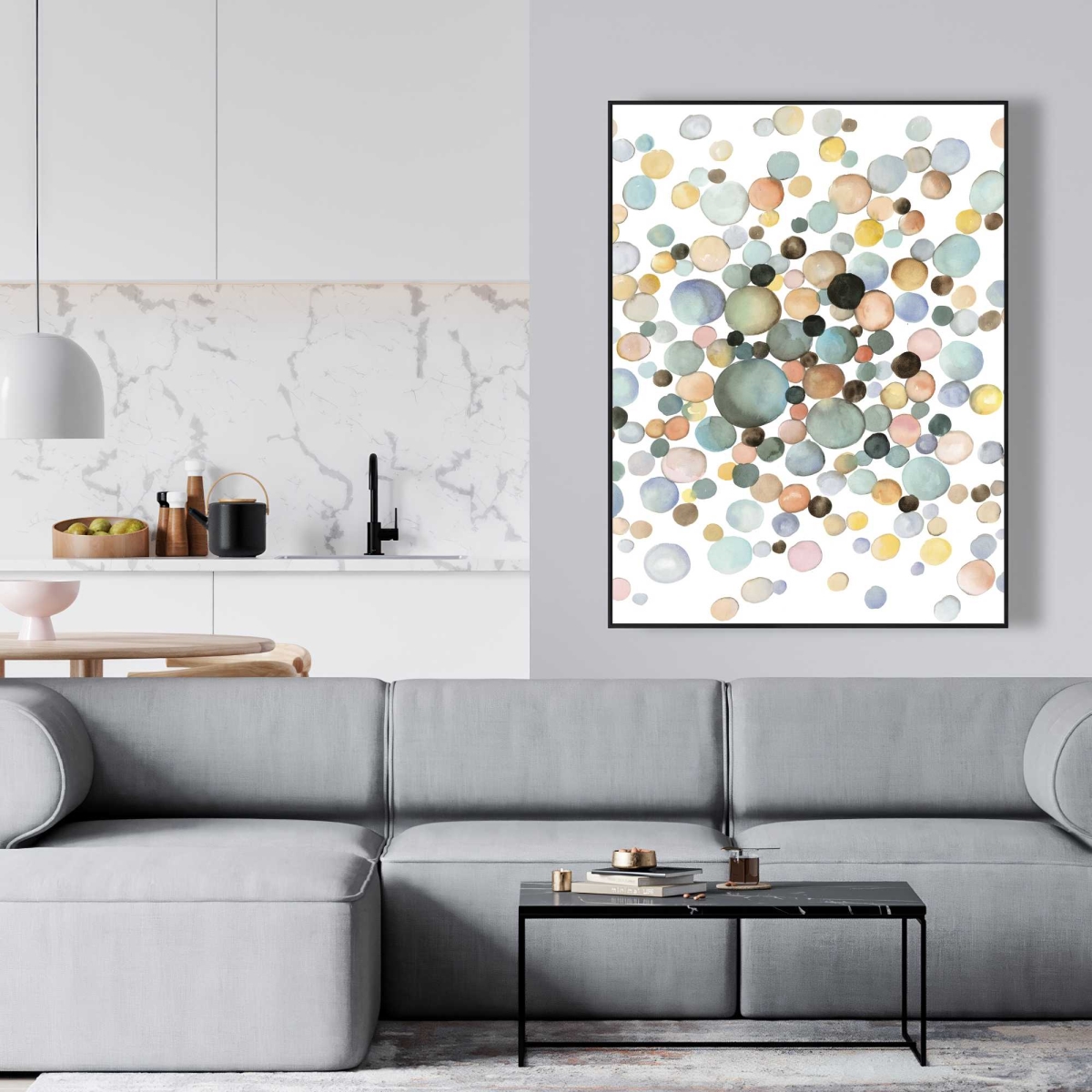 C1FC36485CW7U7 36 x 48 in. Little Bubbles - Blue Abstract Framed Canvas for Home Decor