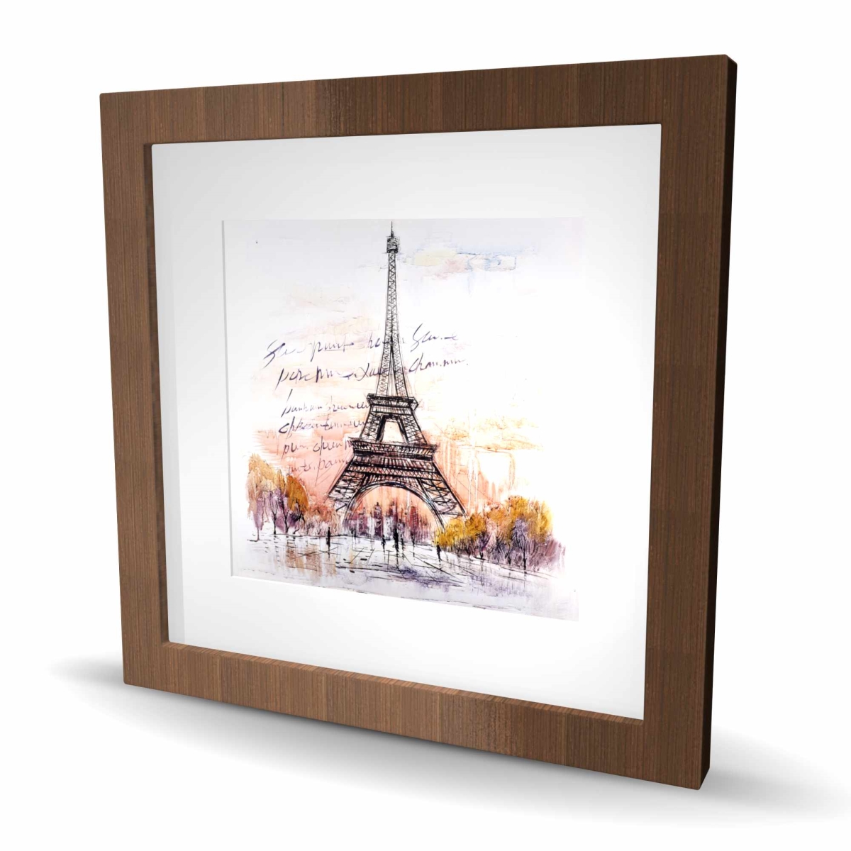 C1FM1616RZ23QX 16 x 16 in. Eiffel Tower Sketch with Handwritten Message - Framed Print Wall Art