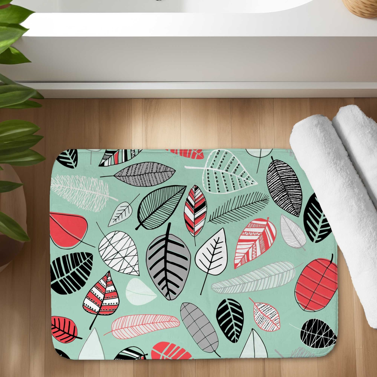 C1BM1724VS0CYN 17 x 24 in. Turquoise Leaf Patterns Bath Mat - Illustrative Home Decor