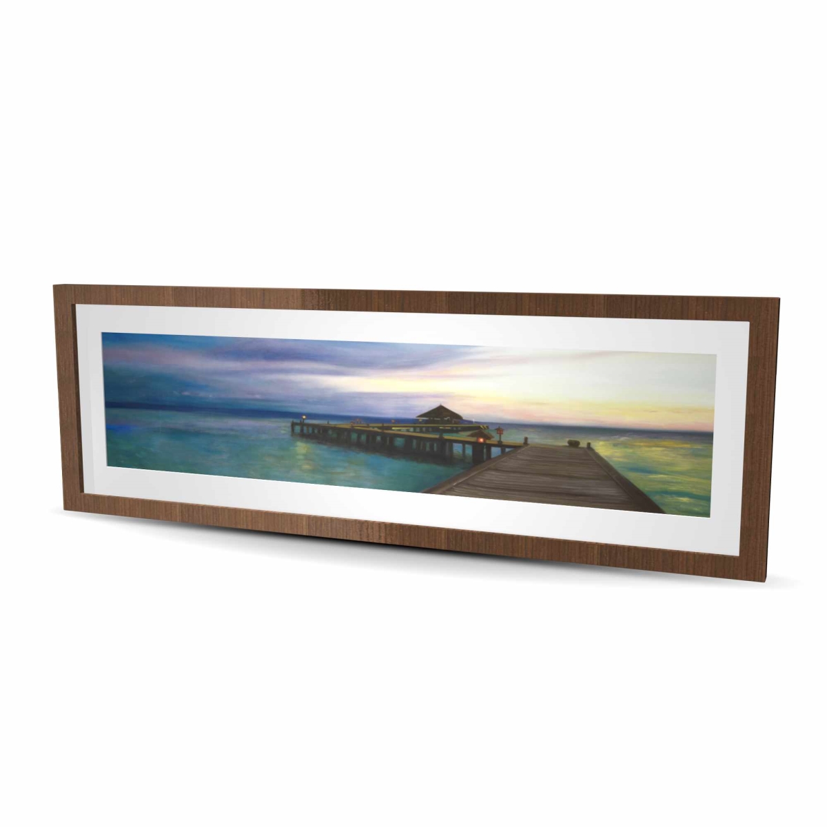 C1FM164885O1M4 16 x 48 in. Boardwalk with Sunset - Bathroom Blue Framed Matted Print Wall Art