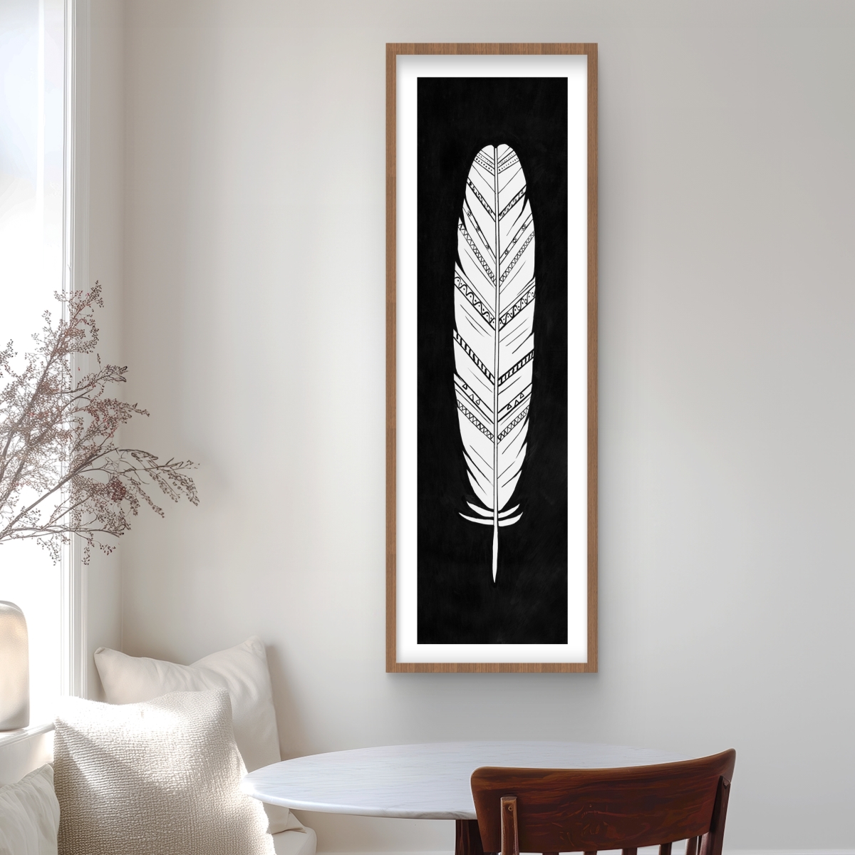 C1FM16489AYCNP 16 x 48 in. Feather with Patterns - Framed Matted Print Wall Art for Home Decor