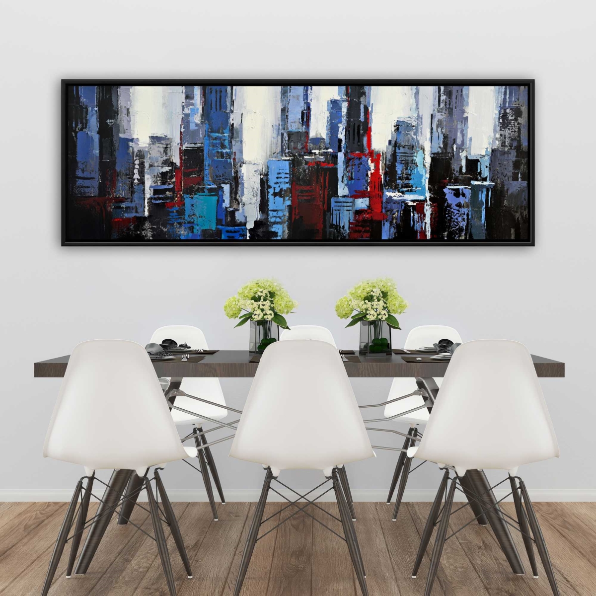C1FC2060CCN25R 20 x 60 in. Abstract Blue City - Modern Framed Canvas for Home Decor