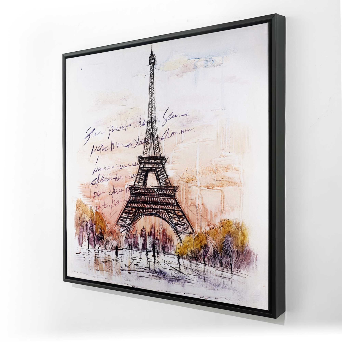 C1FC24249CZ3LO 24 x 24 in. Eiffel Tower Sketch with Handwritten Message - Trees Office Canvas