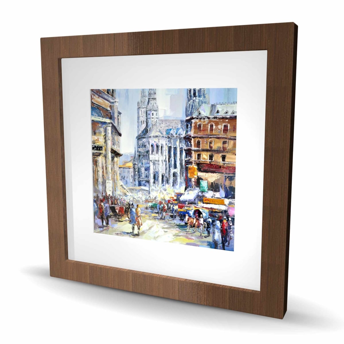 C1FM161642OBYQ 16 x 16 in. Busy Street by A Sunny Day - Framed Matted Print Wall Art for Decor