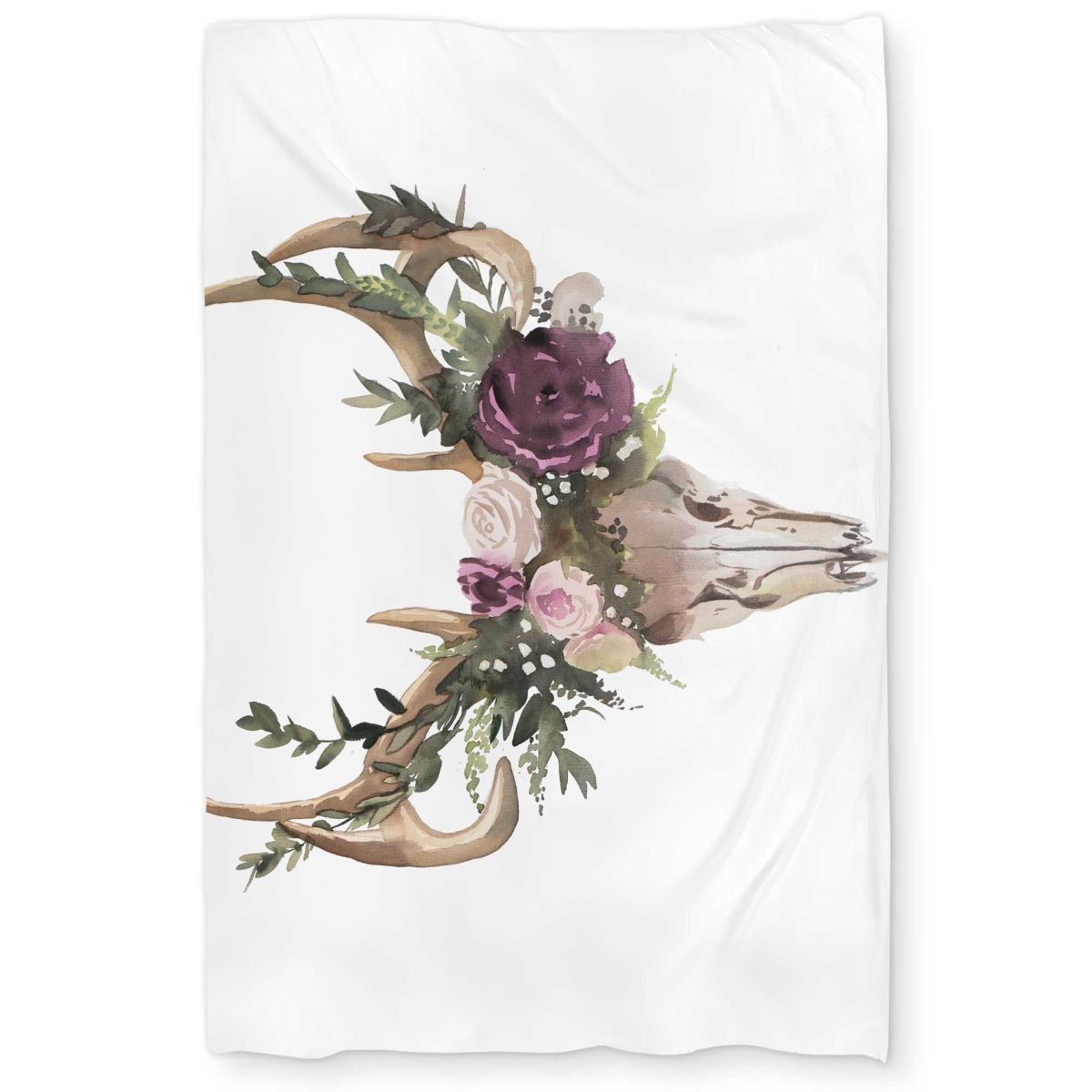 C1DCTXLWL3655D Deer Skull with Flowers Twin Size Extra Long Duvet Cover - Unique Bedroom Decor