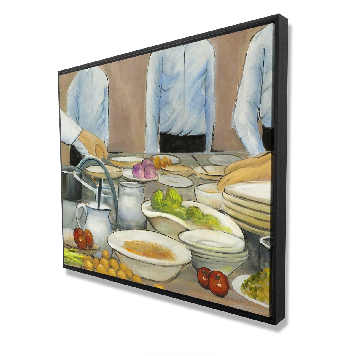 C1FC4860382610 48 x 60 in. Cook Chefs At Work - Contemporary Green Framed Canvas Art