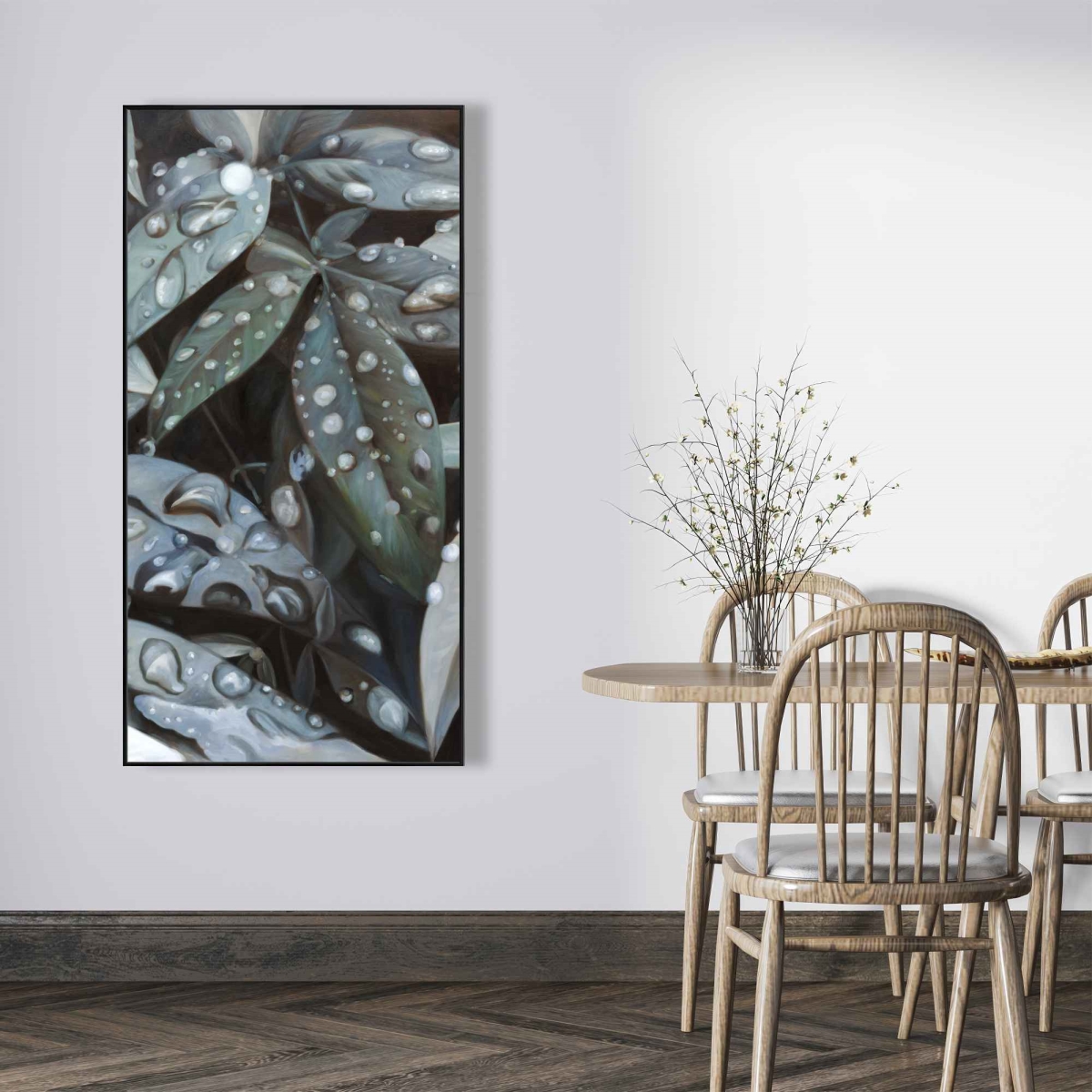 C1FC2448IBTD26 24 x 48 in. Leaves After Rain - Hyperrealist Blue Framed Canvas Art