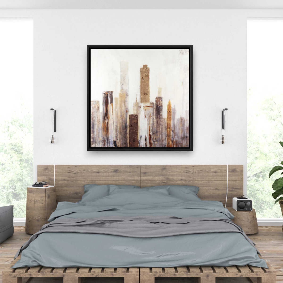 C1FC363697CMVR 36 x 36 in. Abstract Earthy Tones City - Modern Framed Canvas Decor