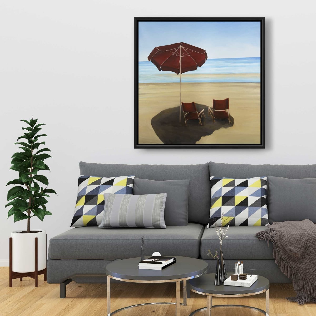 C1FC3636C7RU2X 36 x 36 in. Relax at the Beach - Beige Exotic Framed Canvas - Home Decor