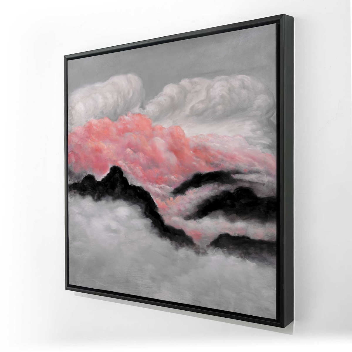 C1FC3636RO1E9H 36 x 36 in. Gray & Pink Clouds - Modern Framed Canvas Home Decor