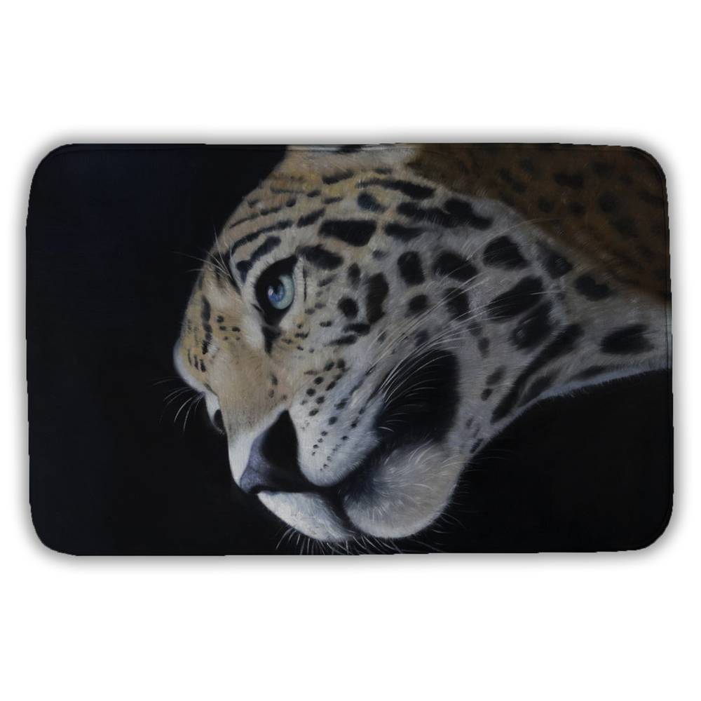 5930-3421-AN417 21 x 34 in. Realistic Leopard Face Bath Mat - White Animals Home Decor