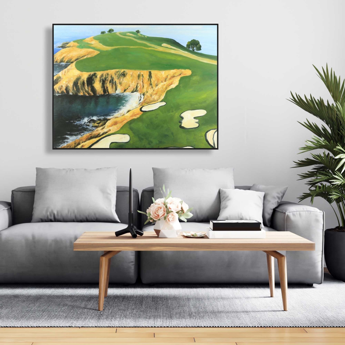 C1FC3648JUZJ73 36 x 48 in. Pebble Beach Golf Links - Framed Canvas Landscape Decor