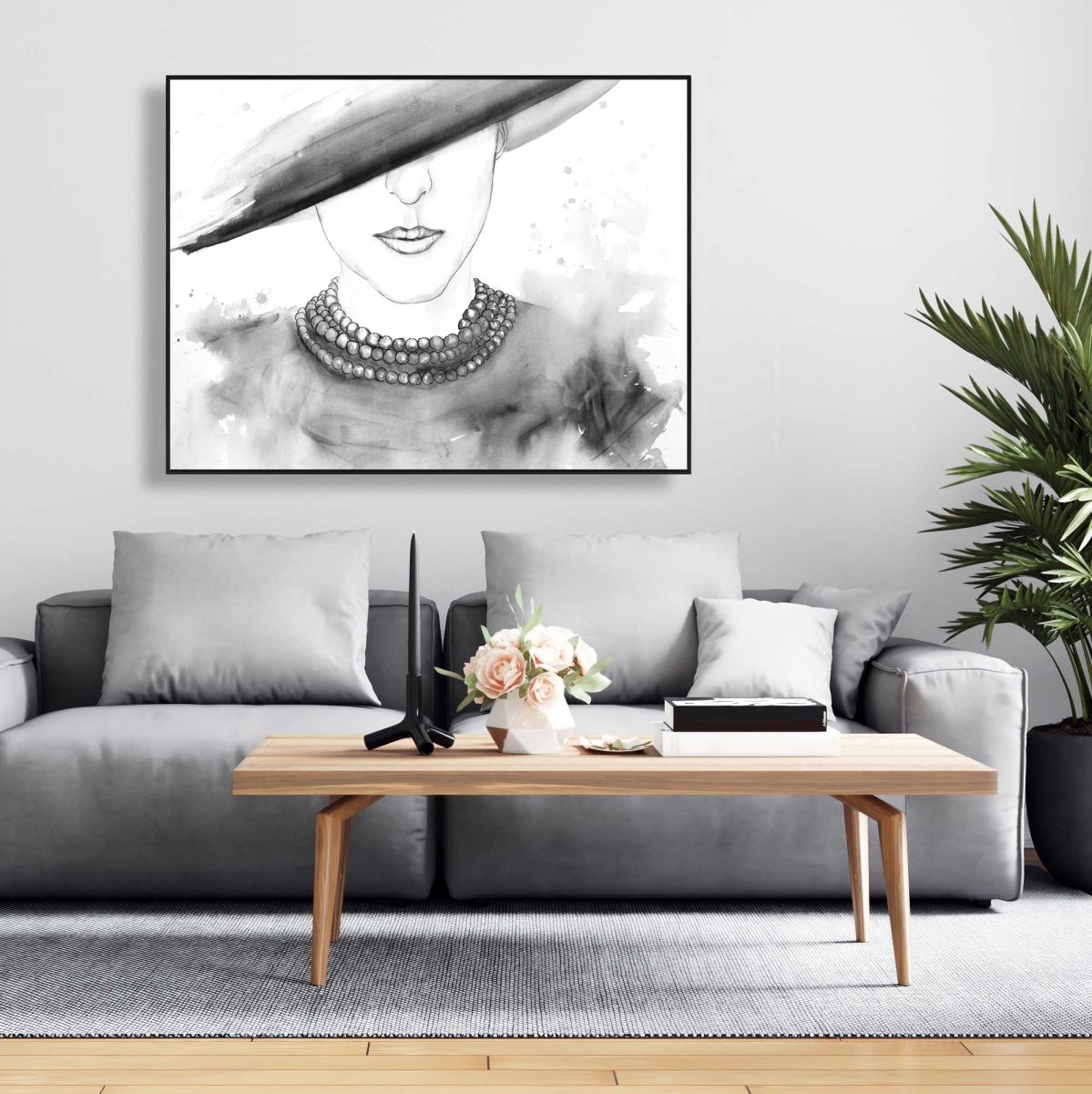 C1FC3648K12QTC 36 x 48 in. Mysterious Lady with A Hat - Framed Canvas Home Decor Art