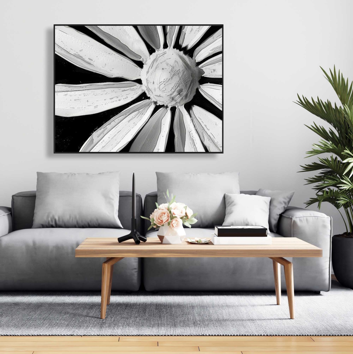 C1FC3648U4G4SX 36 x 48 in. Desaturated Flower - White Framed Canvas for Home Decor