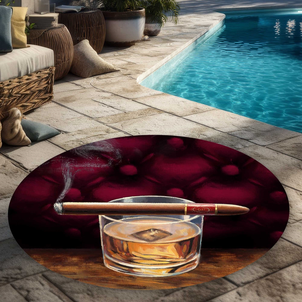 C1COAR55EDTRGT 5 x 5 ft. Scotch on Ice with A Cigar Rectangle Area Rug - Contemporary Outdoor Decor