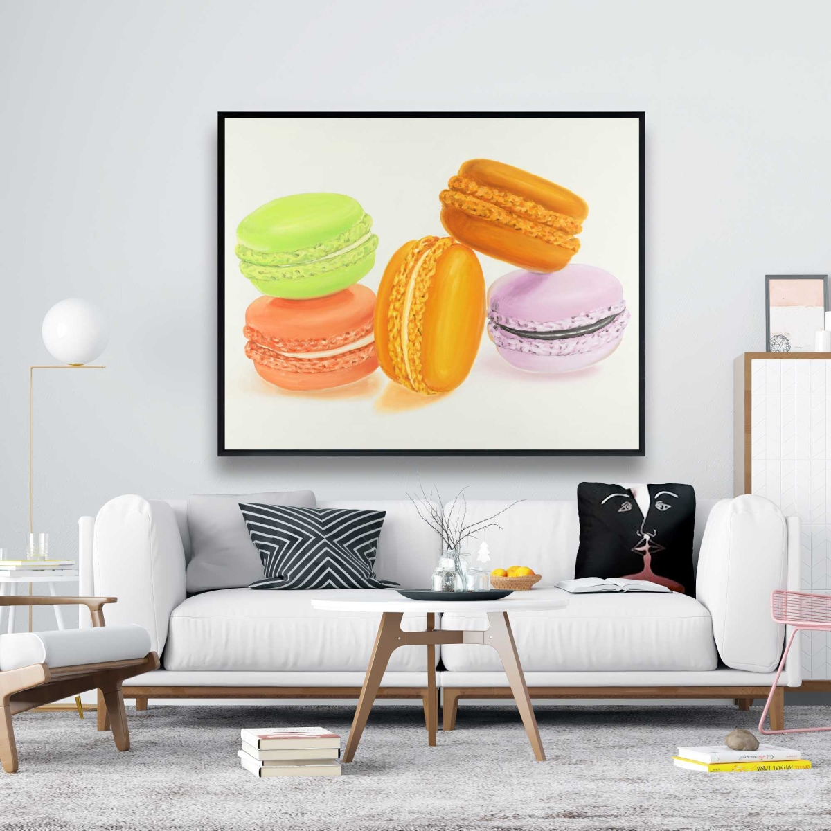 C1FC4860TI3PR7 48 x 60 in. Small Bites of Macaroons - Coral Kitchen Framed Canvas Decor