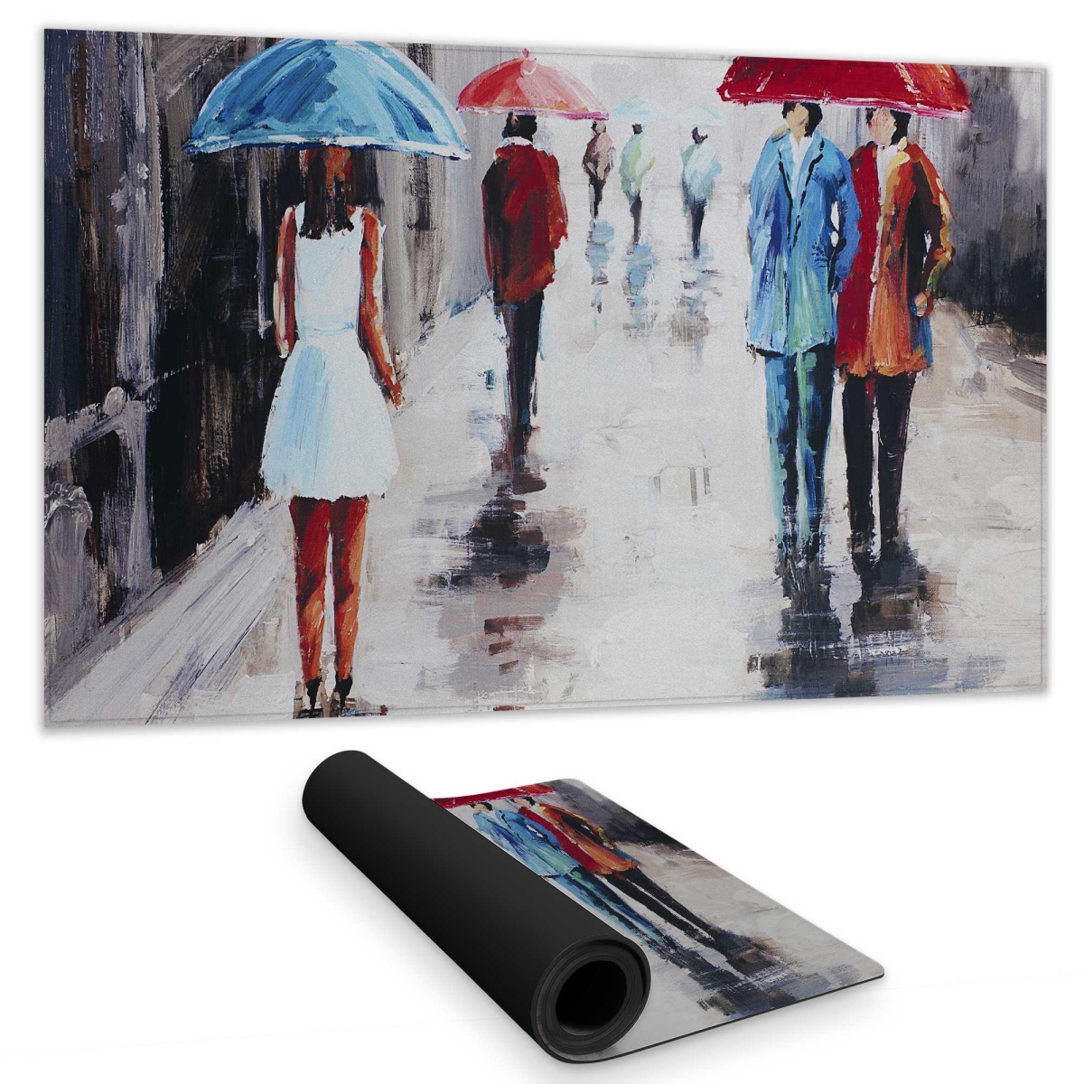 C1DM14246WVTOP 14 x 24 in. People with Umbrellas in the Street Gaming Desk Mat - Home Decor