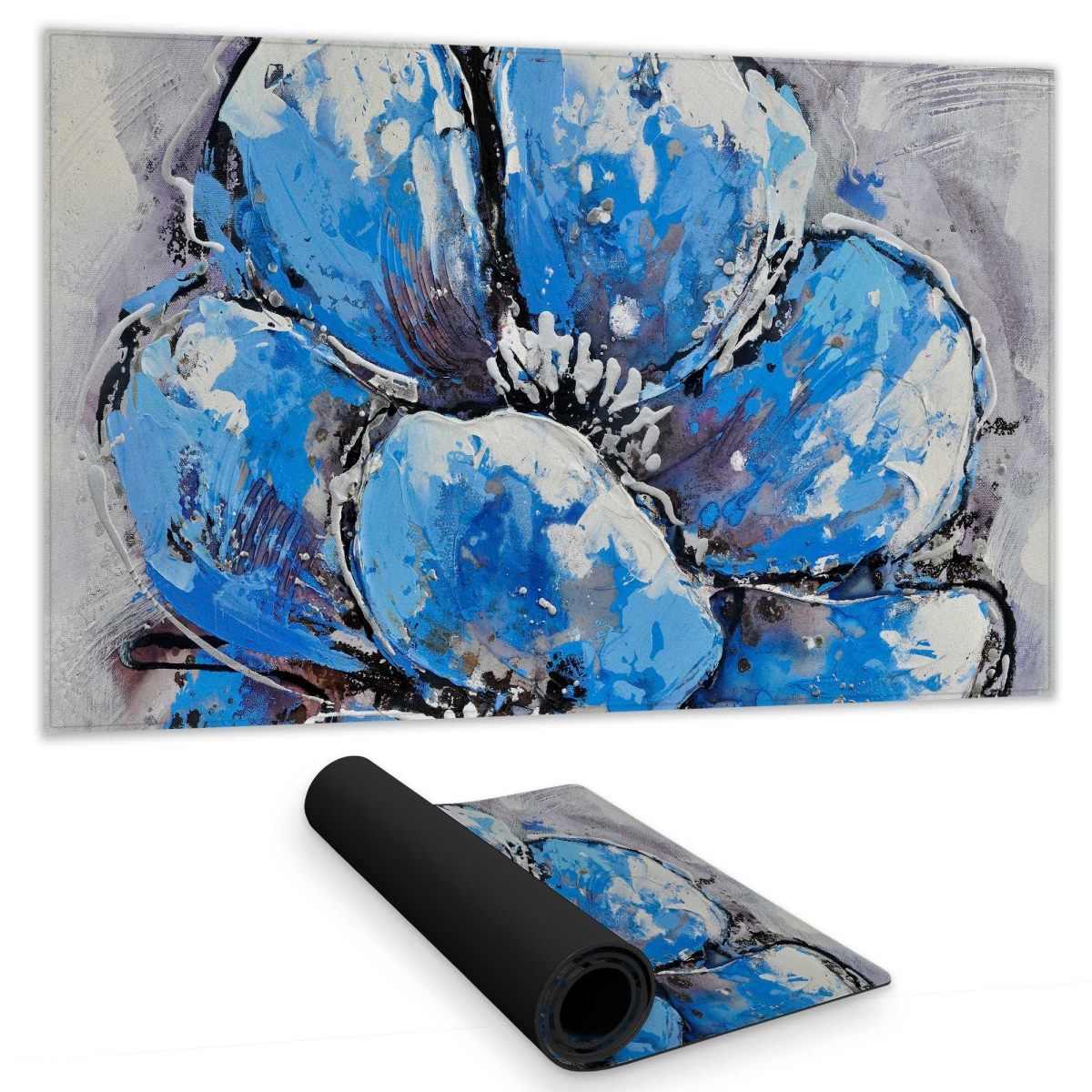 C1DM1424G4RRIY 14 x 24 in. Abstract Blue Petals Gaming Desk Mat - Livingroom Botanical Decor