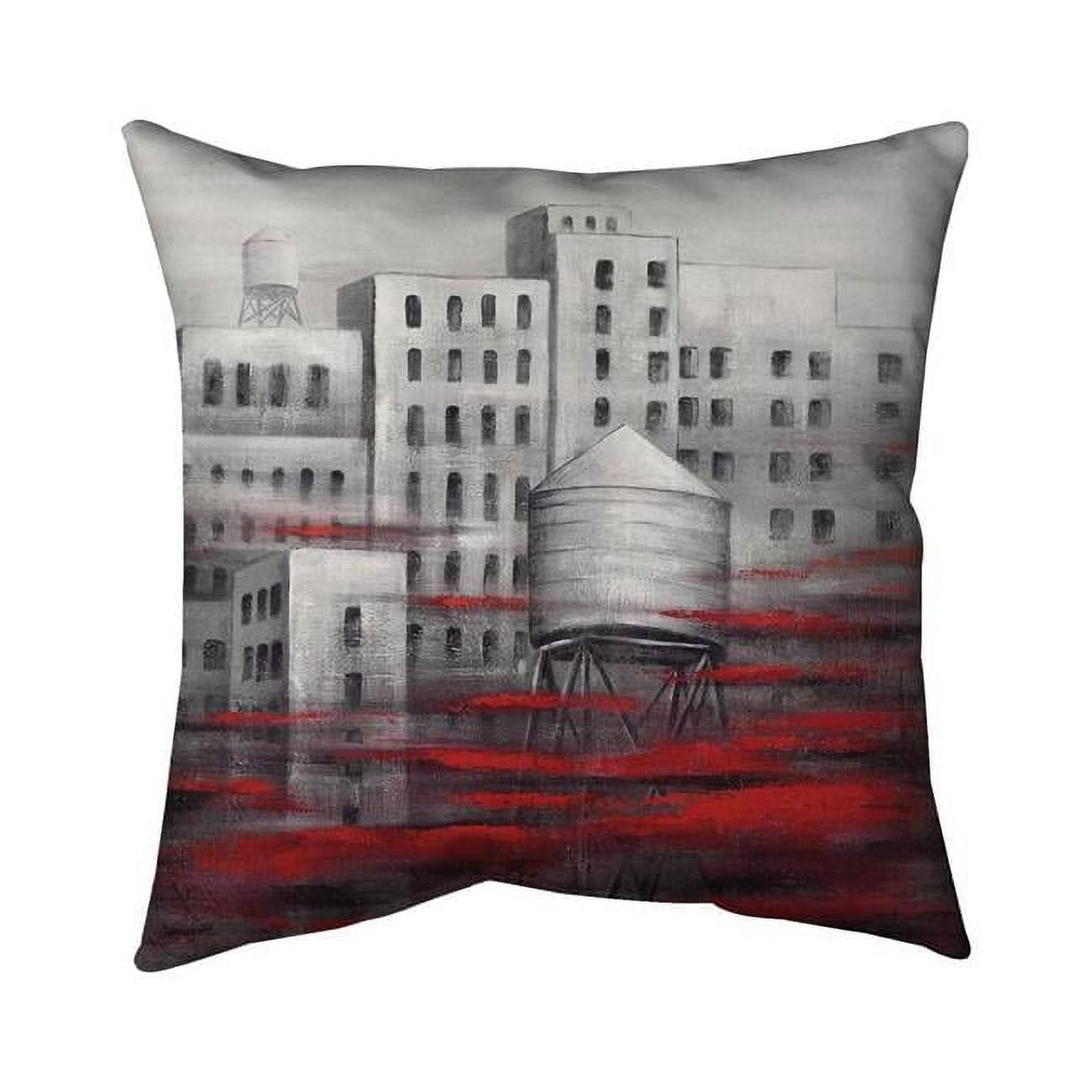 20 x 20 in. Grey City with Red Clouds-Double Sided Print Indoor Pillow