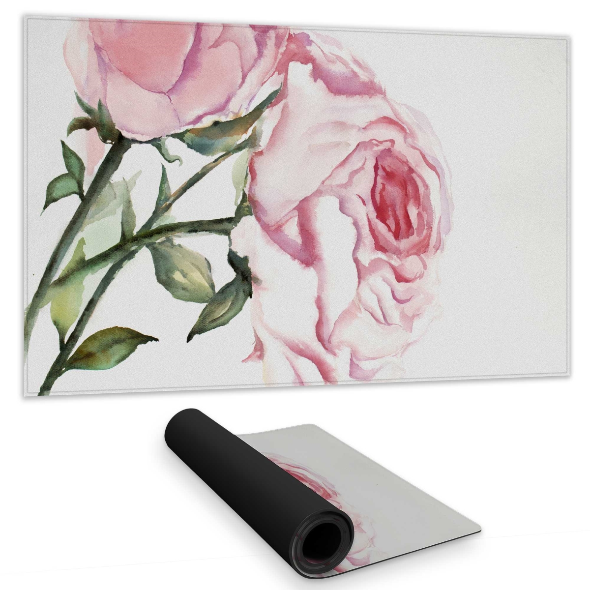 C1DM1424TEKQFO 14 x 24 in. Watercolor Pink Roses - Romantic Gaming Desk Mat for Home Decor