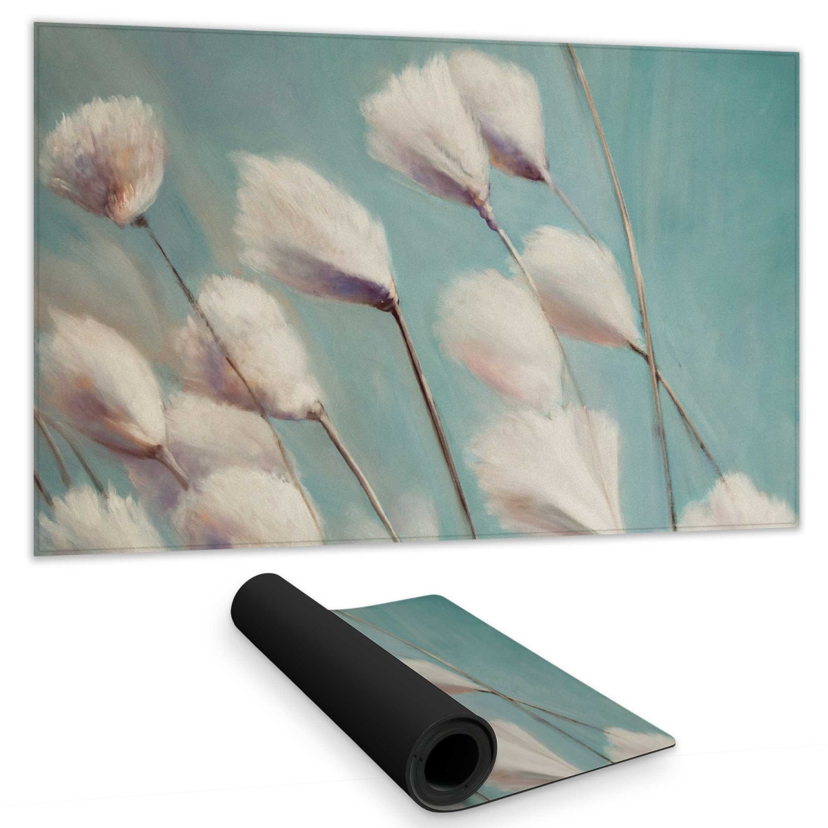 C1DM1424WVJJ09 14 x 24 in. Cotton Grass Flowers in the Wind - Floral Gaming Desk Mat Decor