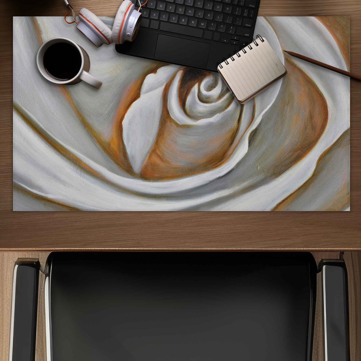 C1DM1424XX2O4P 14 x 24 in. White Rose Closeup - Gray Gaming Desk Mat for Home Decor