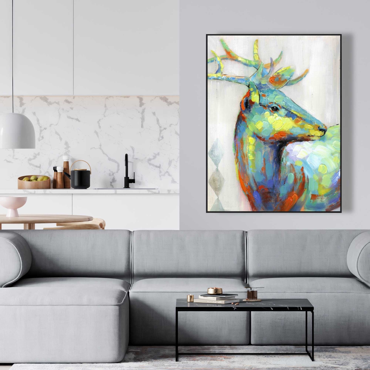 C1FC3648885C2M 36 x 48 in. Abstract Color Spotted Deer - Contemporary Framed Canvas Art